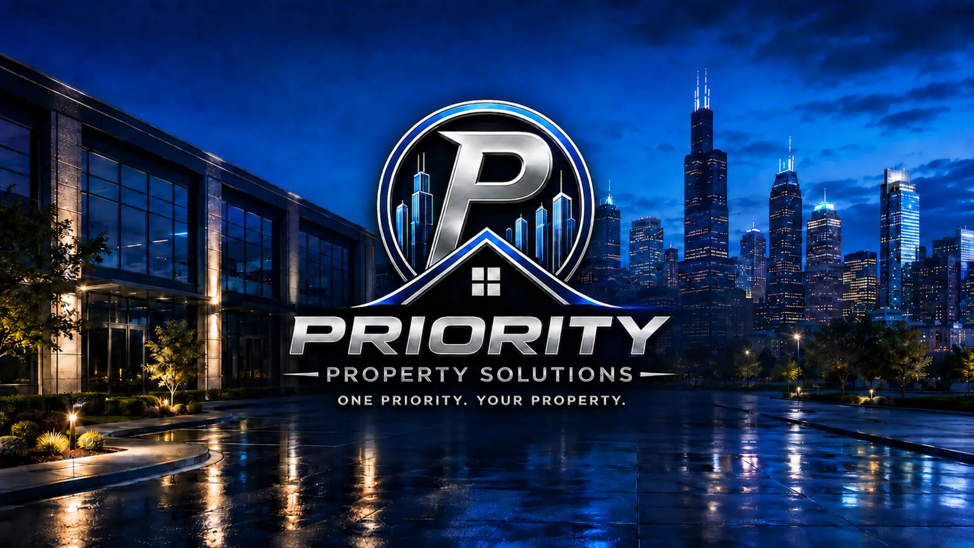 Priority Property Solutions Chicago skyline and commercial property artwork